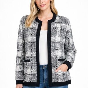 Misook Black Tweed Plaid Open Blazer Chic Elegant Dress Jacket Size XL